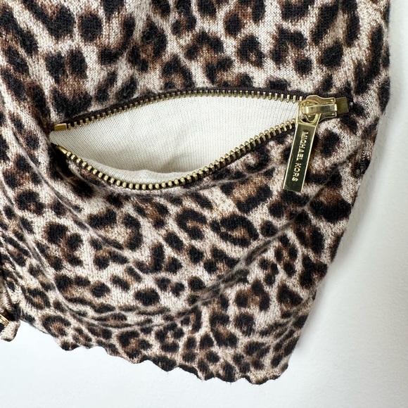 Michael Kors Leopard Print Button Up V-Neck Cardigan with Gold Zipper Pockets - Picture 8 of 13